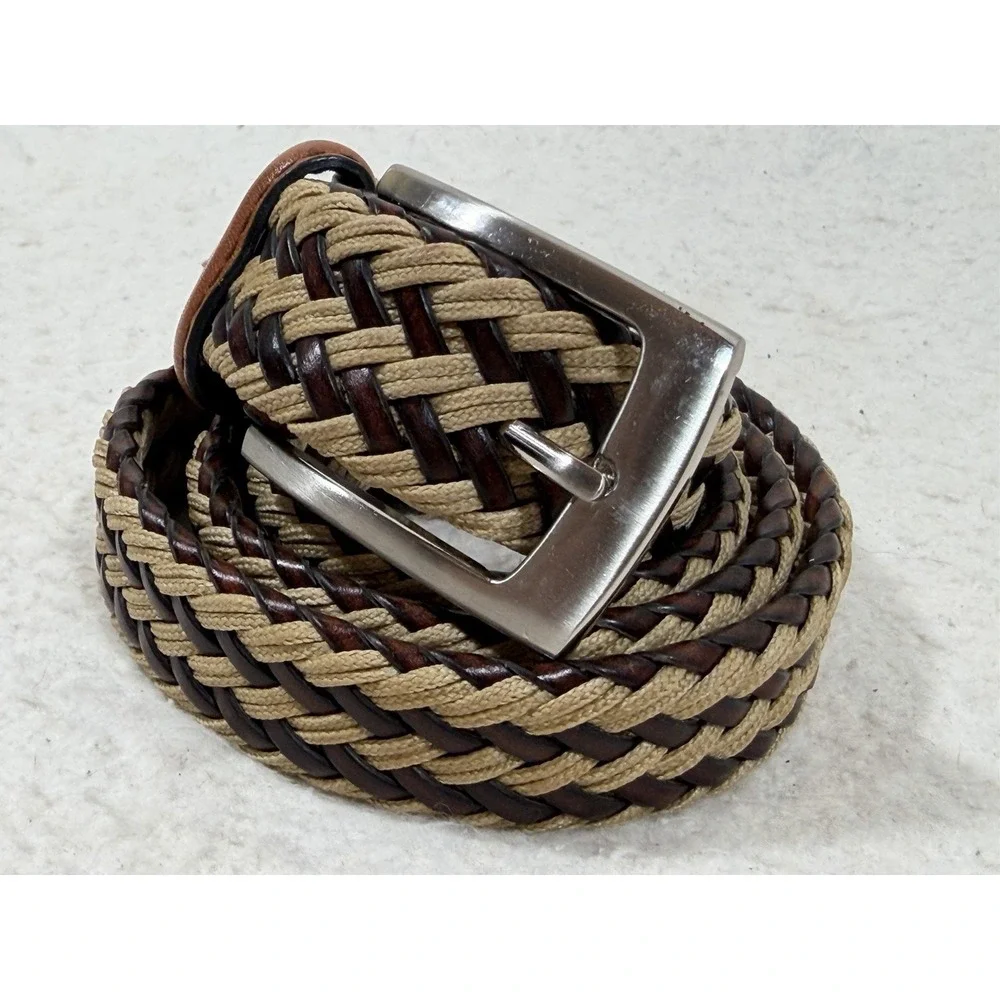 Mens Braided Leather Rope Belt Size 36 Brown Tan Black Preppy Boho Woven